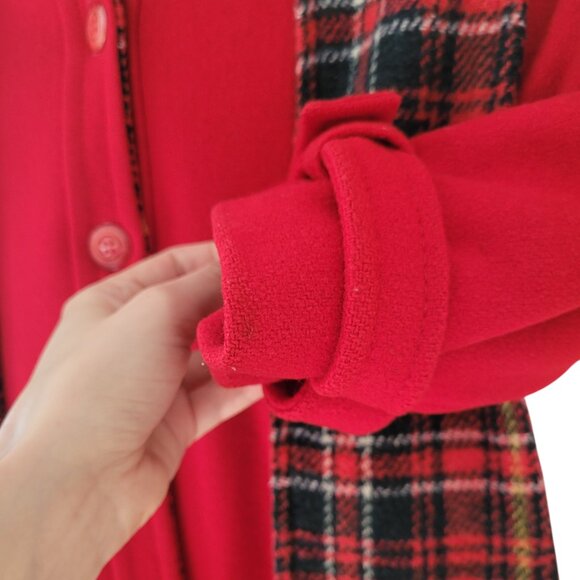 1980s Rothschild Girls Red Hooded Button Pea Coat Plaid Detail w/ Scarf size 6X - Picture 12 of 15